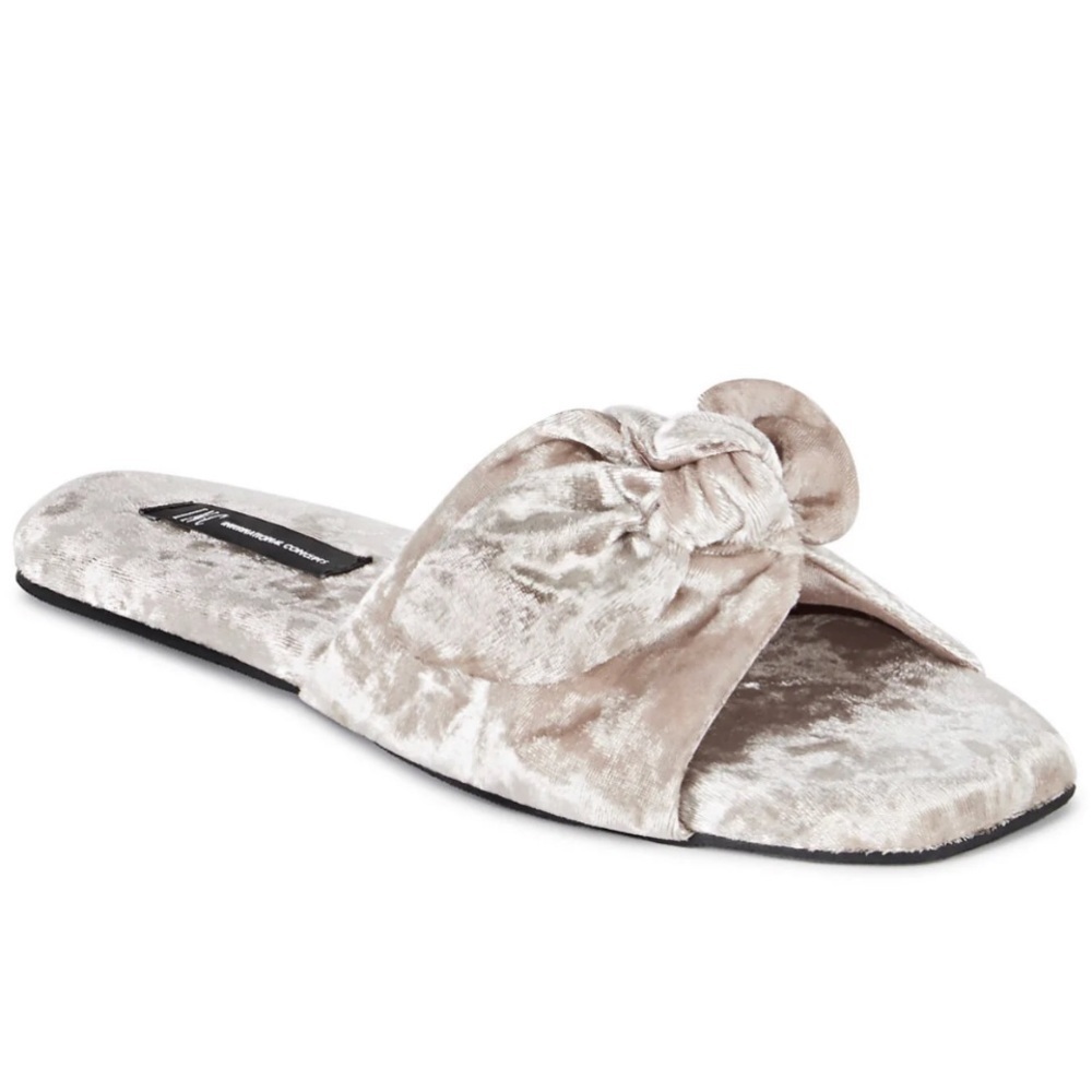 INC Velour Knot Open-Toe Flat Women's Slide Slippers Champagne Sz Small (5-6)